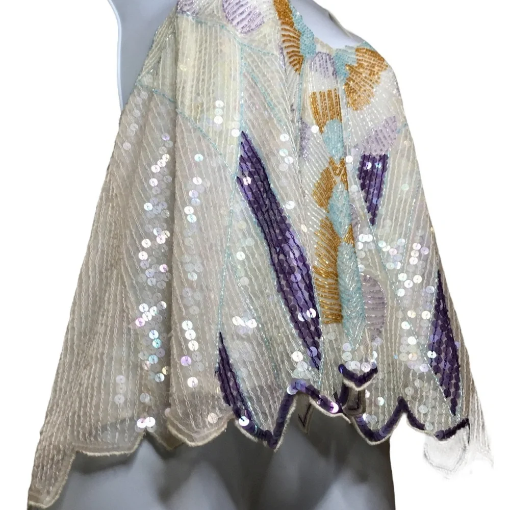 FREE PEOPLE Rare Asymmetrical Beaded Sequin Camisole Top - Picture 8 of 17